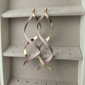 Gold & Blush Spiral Dangle Earrings | Modern Statement Twist Earrings | Minimal